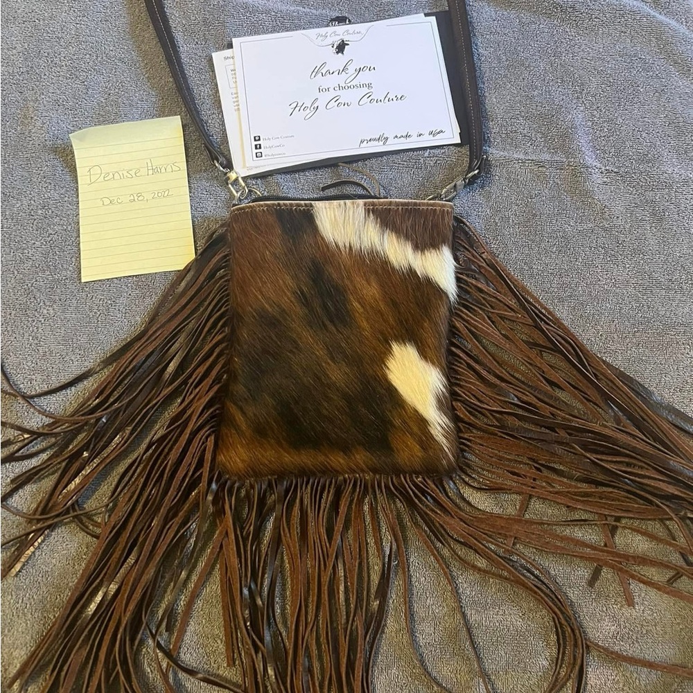 Holy Cow Couture Slingshot Genuine leather with fringe and real cowhide!! NWT